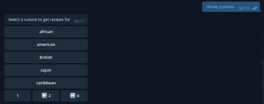 Selecting a cuisine